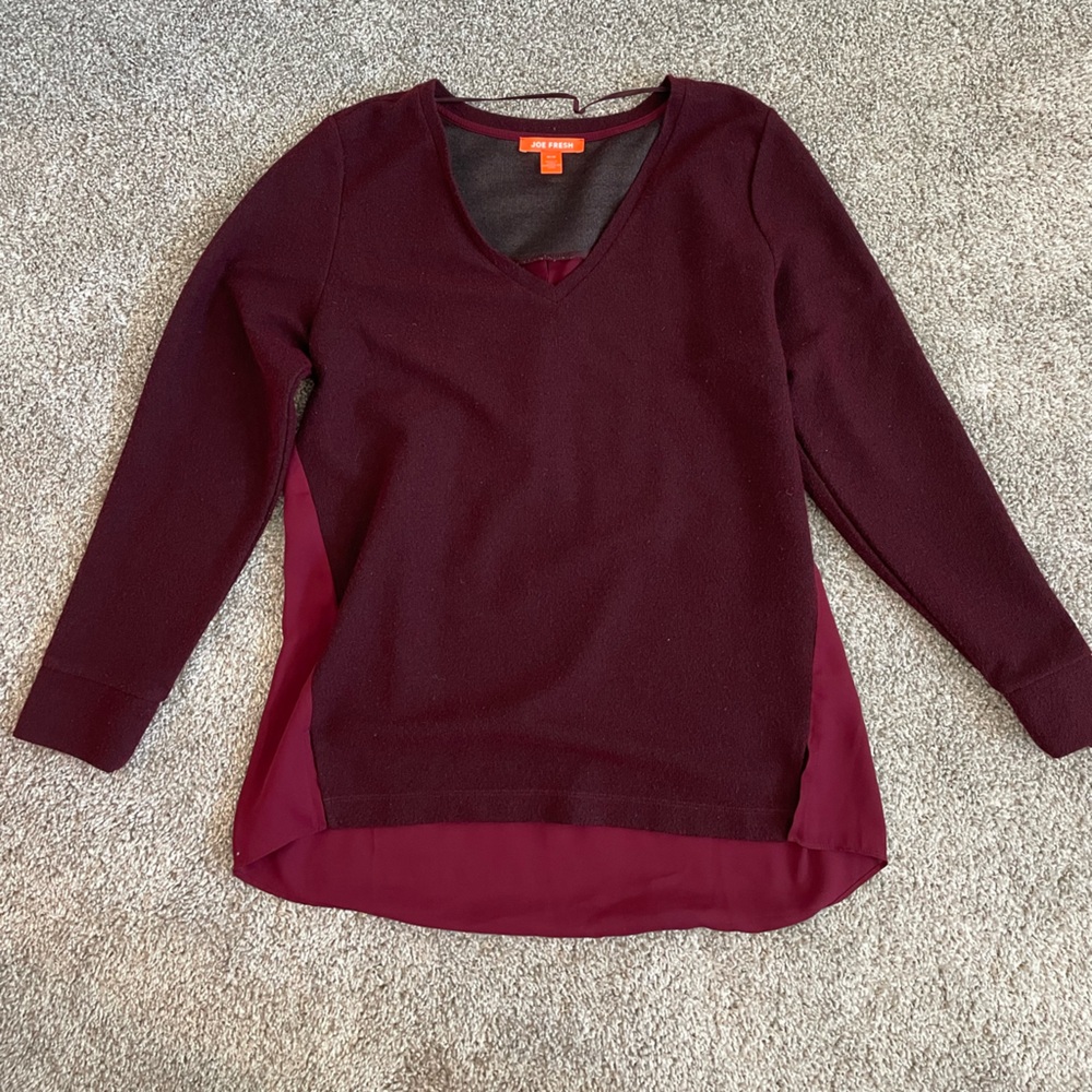 Burgundy V-Neck Blouse